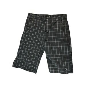 Hurley‎ Shorts Mens Size 31 Black Plaid Chino Bermuda Stripes